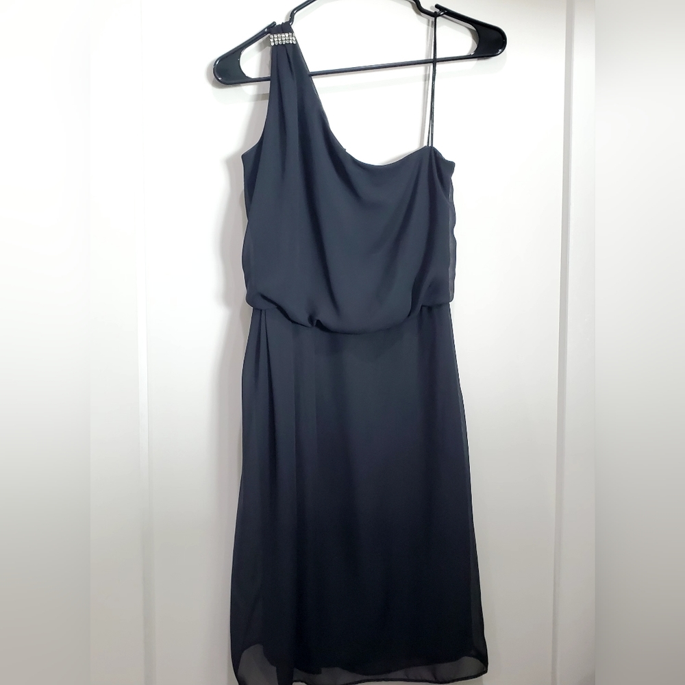 Adrianna Papell Shoulder Chiffon Cocktail Dress Black Size 6